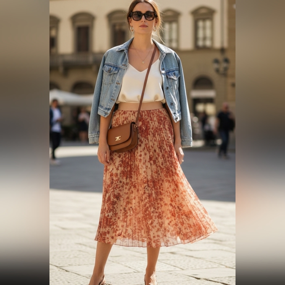 NWT $600 MAXMARA Red Floral Jersey Pleated Midi Y2k Skirt Xs Spring Chic